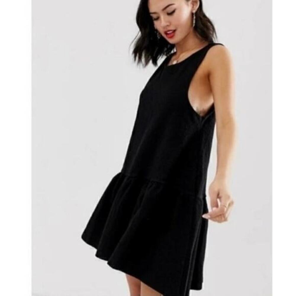 Free People black Easy Street Mini Dress v-back easy to wear stretch size XS